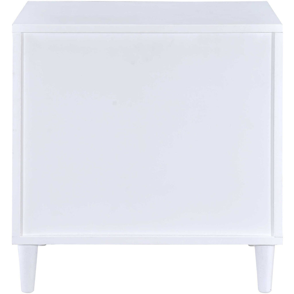 Lavender Rectangular Wooden End Table Nightstand With Three Drawers in White & Weathered Oak