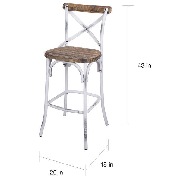 White Smoke Wood Top Trim & Metal X-Shaped Back Armless Bar Chair Stool