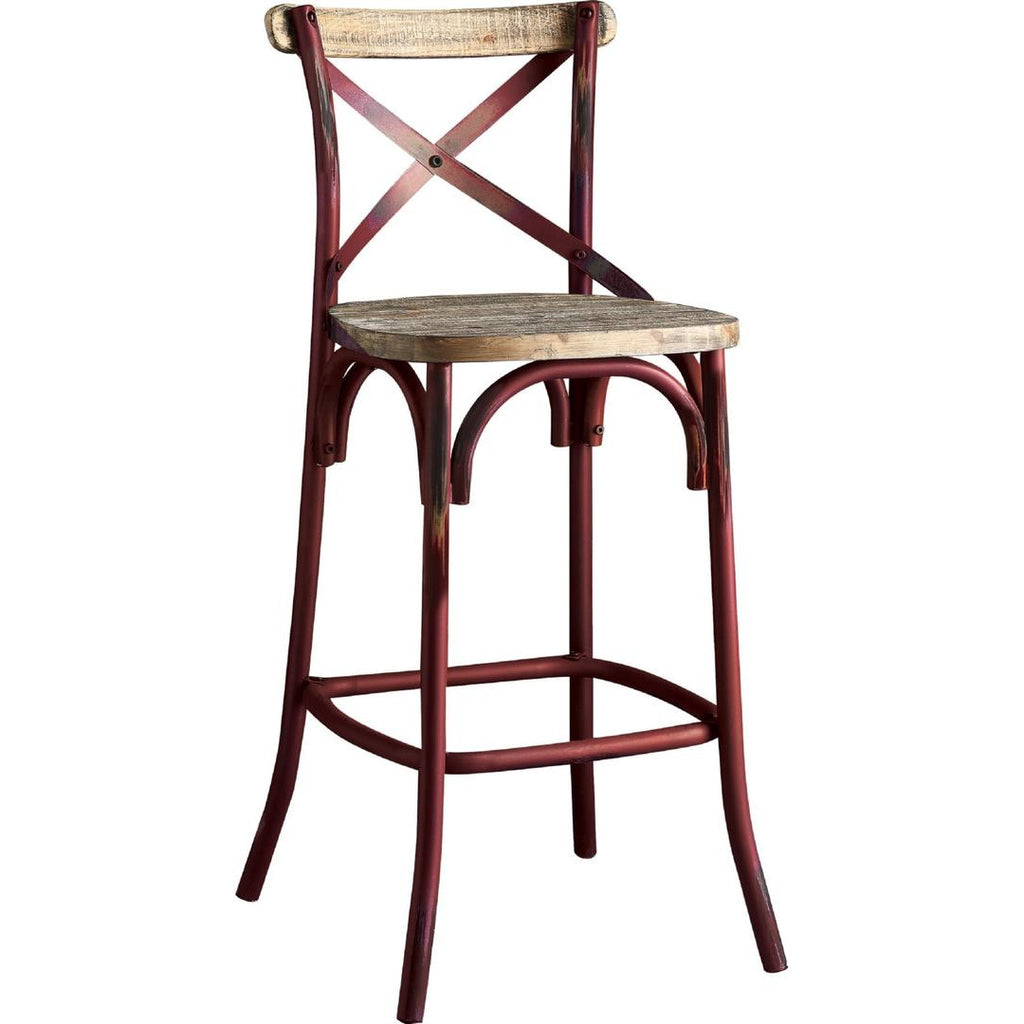 Black Wood Top Trim & Metal X-Shaped Back Armless Bar Chair Stool