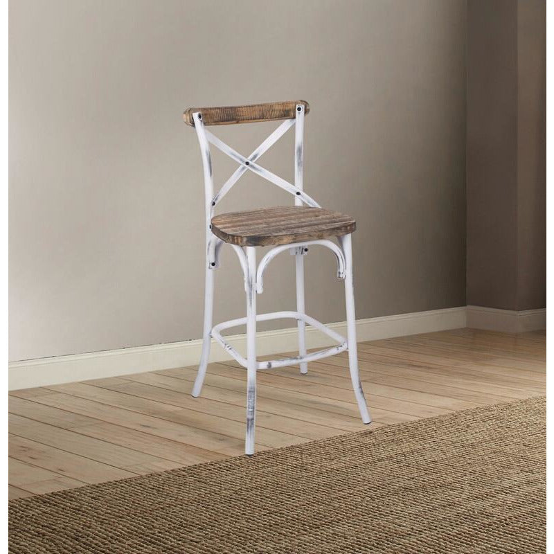 Gray Wood Top Trim & Metal X-Shaped Back Armless Bar Chair Stool