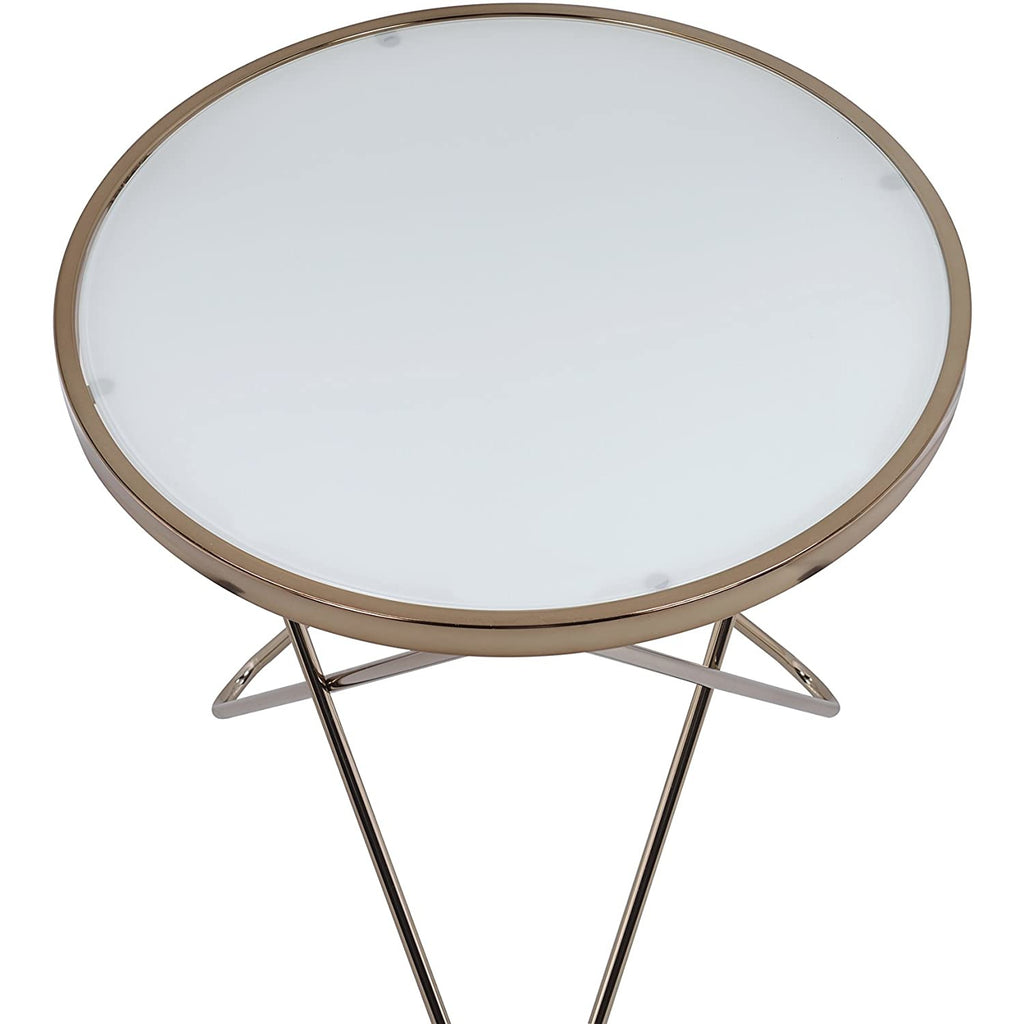 Lavender Round Top Coffee Table Overlapped V-Shape Metal Base
