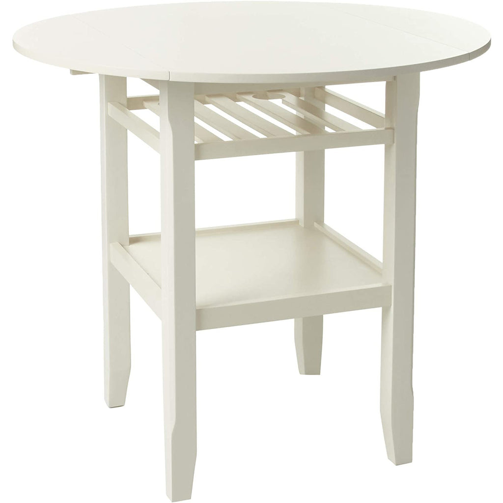 Gray Round Top Wooden Counter Height Table w/2 Drop Leaves & Open Compartment in Cream