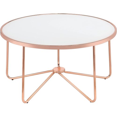 Rosy Brown Coffee Table For Living Room With Metal Base in Rose Gold & Frosted Glass