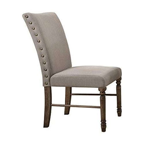 Light Slate Gray 38 " High Back Armless Nailhead Side Chair With Footrest in Cream Linen & Weathered/ Set of 2(Oak)