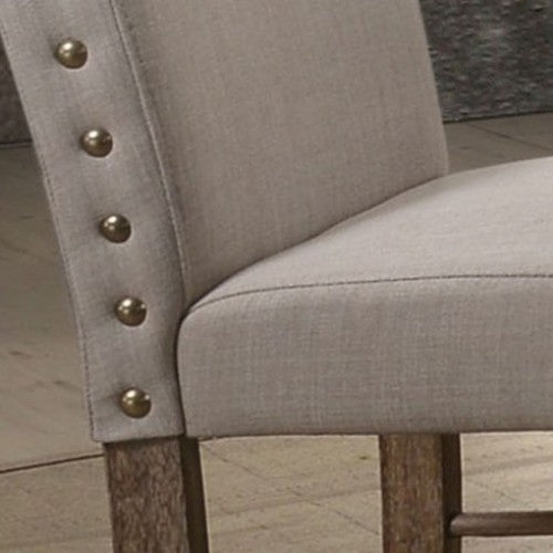 Dim Gray 38 " High Back Armless Nailhead Side Chair With Footrest in Cream Linen & Weathered/ Set of 2(Oak)