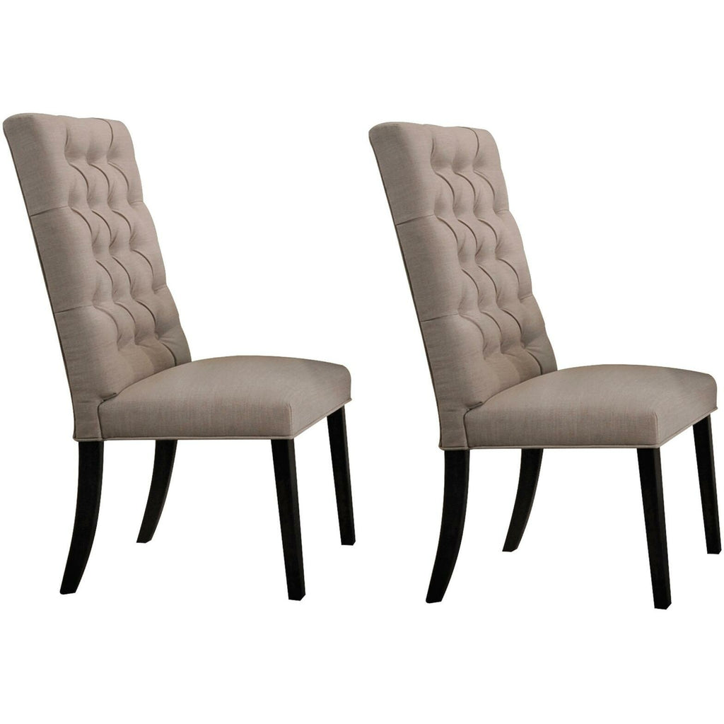 Slate Gray Tufted Back Upholstered Armless Dining Side Chairs in Tan Linen & Vintage Black - Set Of 2