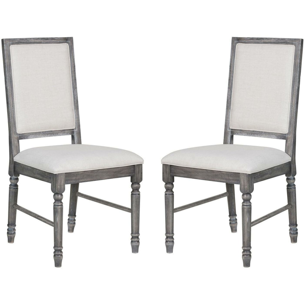 Light Gray Padded Seat Side Chairs Dining Room in Cream Linen & Weathered, Gray