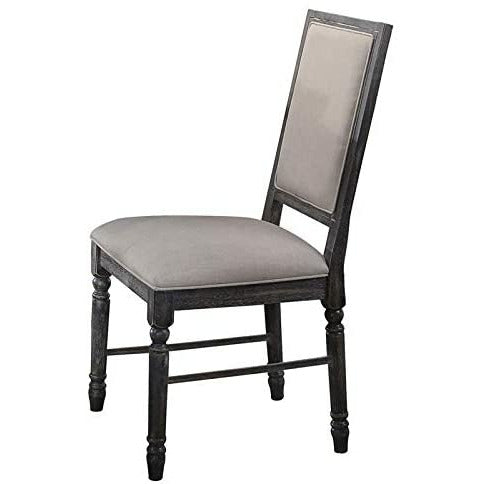 Dark Gray Padded Seat Side Chairs Dining Room in Cream Linen & Weathered, Gray