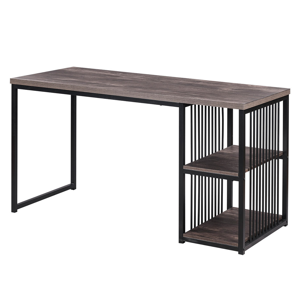 Dim Gray 55" Writing Desk with 2 Storage Shelves on Left or Right, Stable Metal Frame BH193977