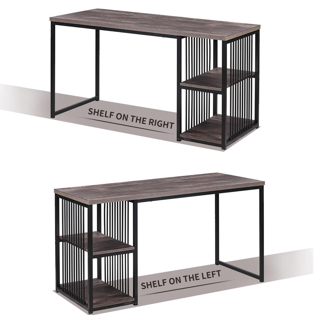 Dim Gray 55" Writing Desk with 2 Storage Shelves on Left or Right, Stable Metal Frame BH193977