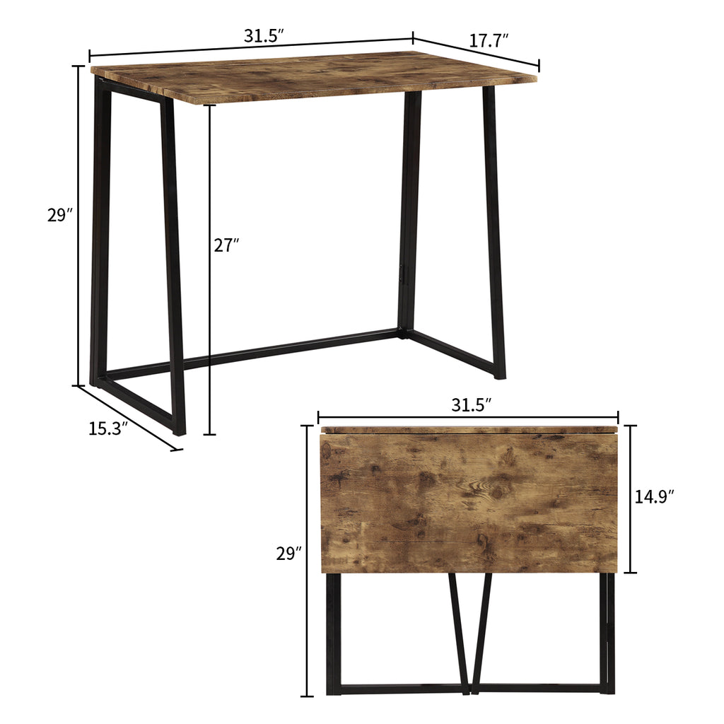 Sienna Folding Computer Desk with Industrial Style for Small Space Offices, Brown