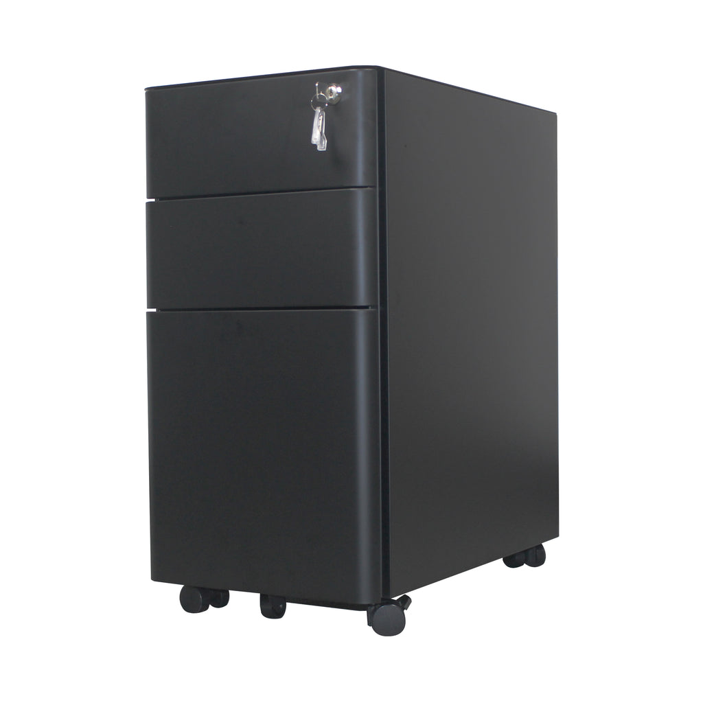 3 Drawers Rounded Edge Mobile Pedestal File Cabinet Black