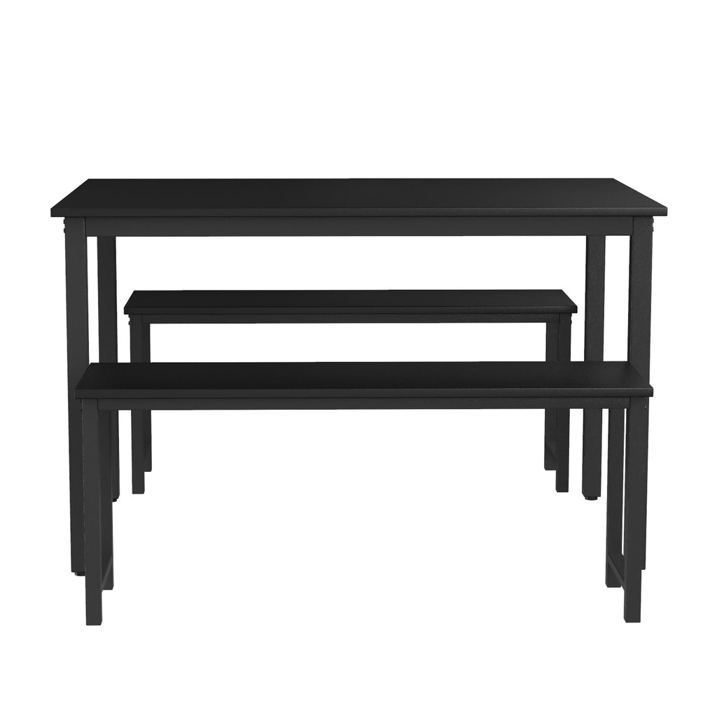 3 Counts - Farmhouse Kitchen Table Set with Two Benches Dining Room - Black