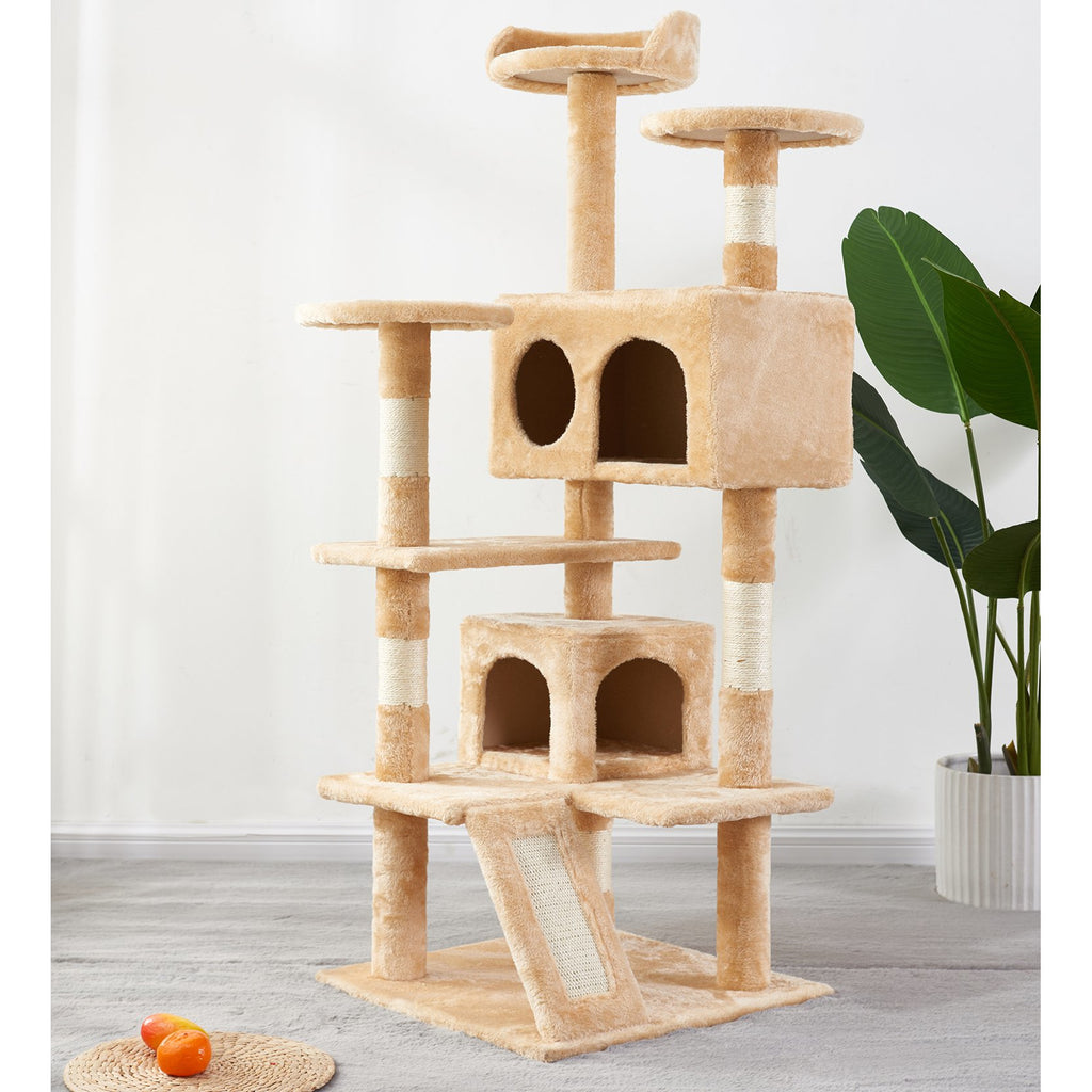 Saddle Brown 51" Multi-Level Cat Tree Tower with Scratching Posts Kittens Activity Tower