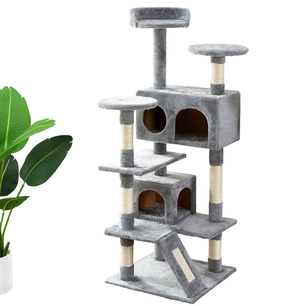 Dim Gray 51" Multi-Level Cat Tree Tower with Scratching Posts Kittens Activity Tower