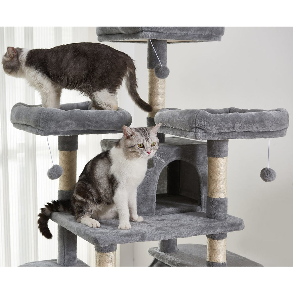 Dim Gray 67" Large Cat Tree Condo with Sisal Scratching Posts Perches Houses Hammock, Cat Tower Furniture Kitty Activity Center Kitten Play House_ Light Gray
