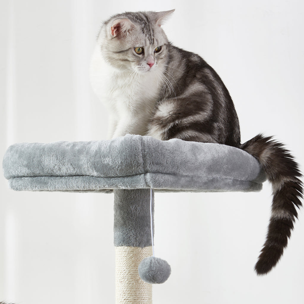 Slate Gray 67" Large Cat Tree Condo with Sisal Scratching Posts Perches Houses Hammock, Cat Tower Furniture Kitty Activity Center Kitten Play House_ Light Gray
