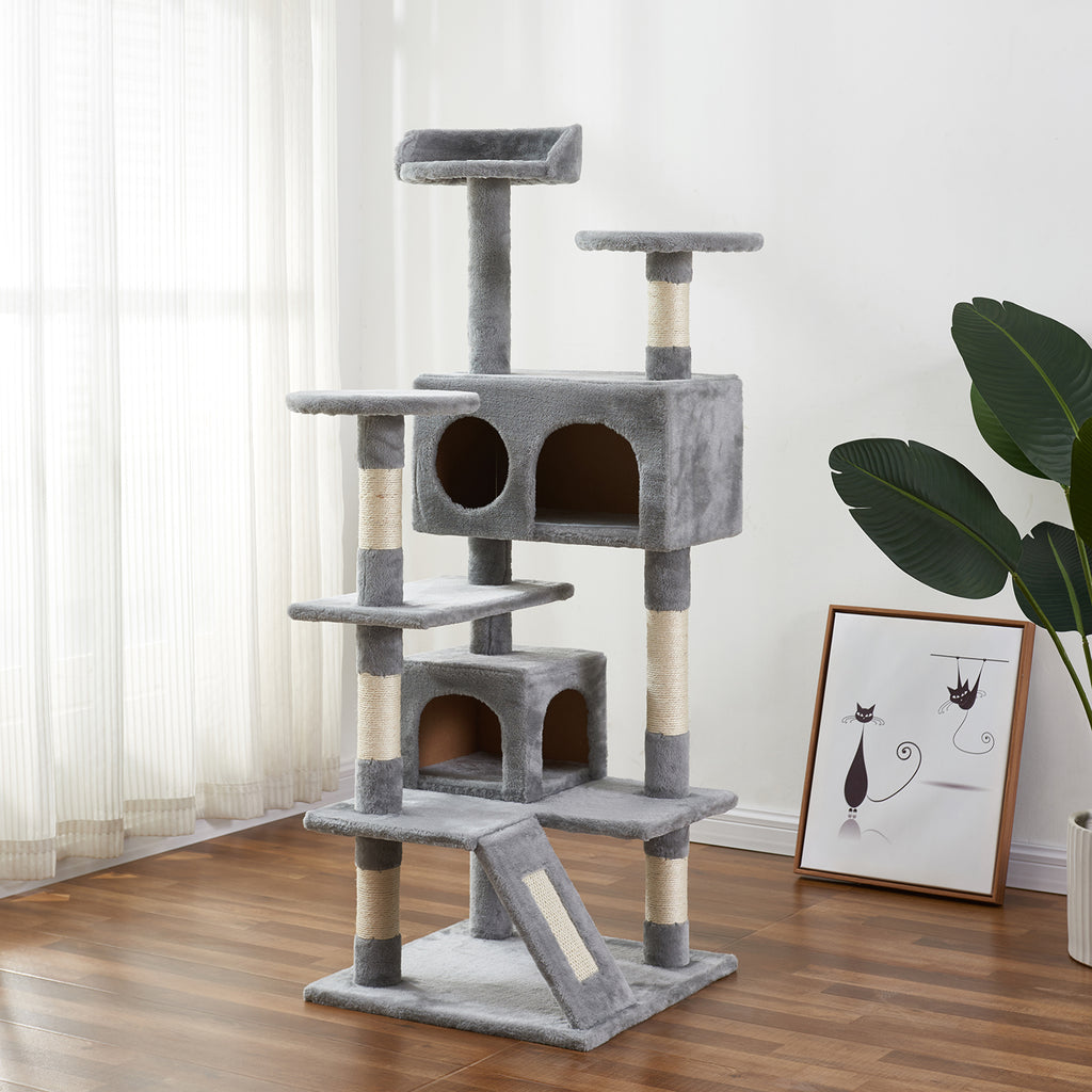 Beige 51" Multi-Level Cat Tree Tower with Scratching Posts Kittens Activity Tower