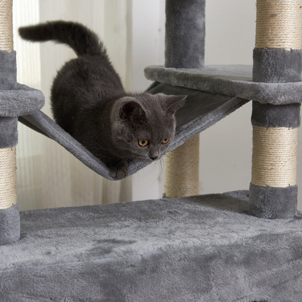 Dark Slate Gray 67" Large Cat Tree Condo with Sisal Scratching Posts Perches Houses Hammock, Cat Tower Furniture Kitty Activity Center Kitten Play House_ Light Gray