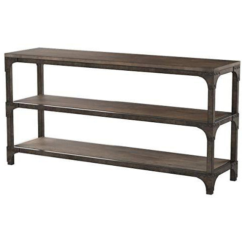 Dim Gray Gorden Console Table w/ 2 Open Shelves in Weathered Oak & Antique Silver