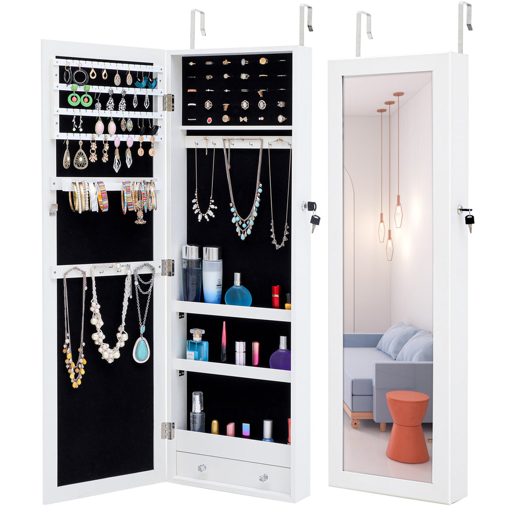 Light Gray Hanging Jewelry Storage Mirror Cabinet
