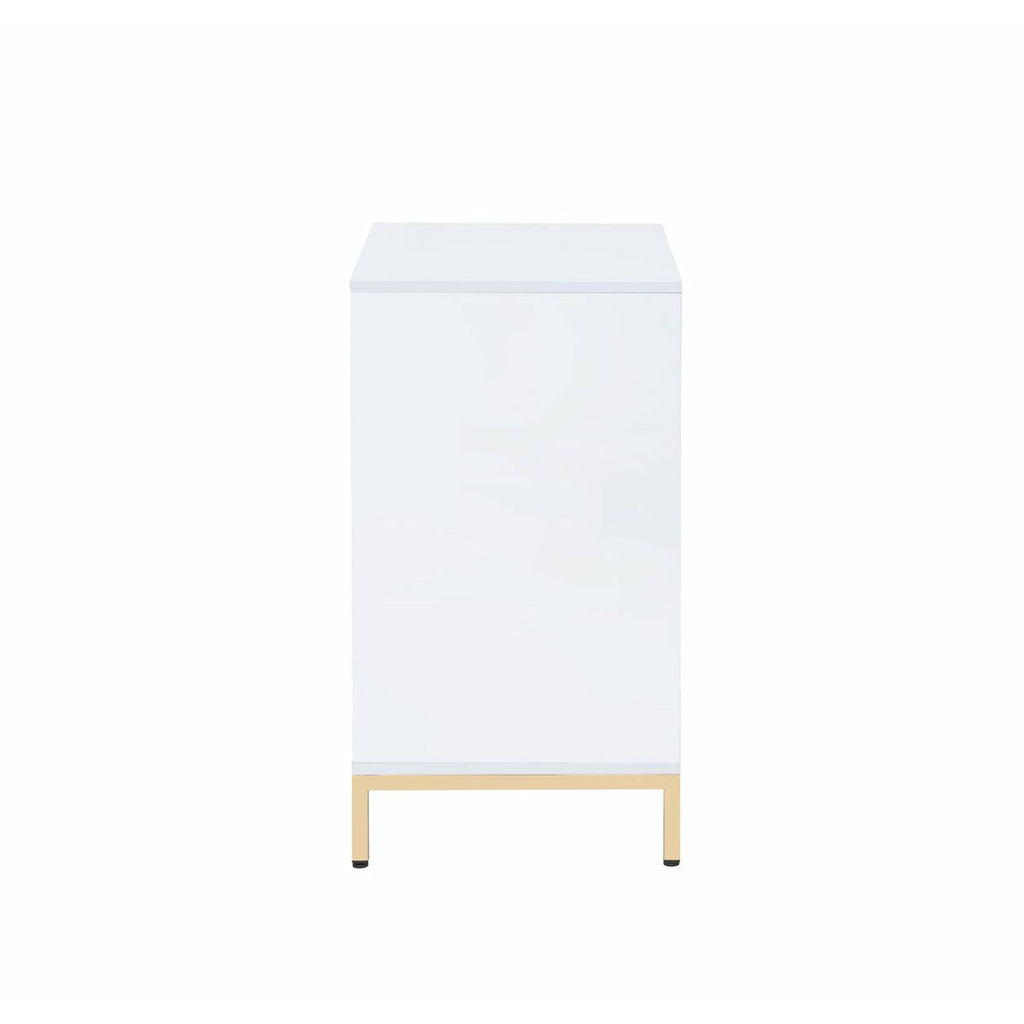 White Smoke Rectangular Office Cabinet w/1 Drawer & 1 Door in White High Gloss & Gold