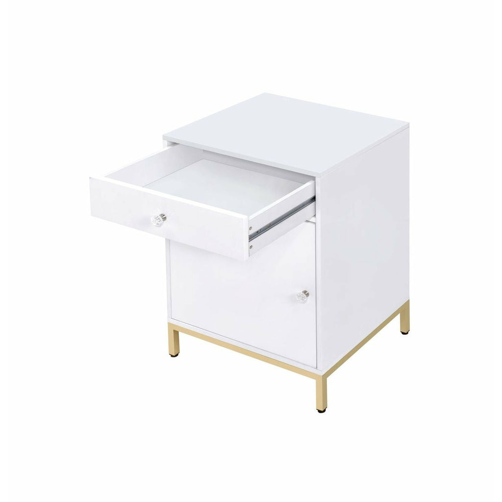 Lavender Rectangular Office Cabinet w/1 Drawer & 1 Door in White High Gloss & Gold