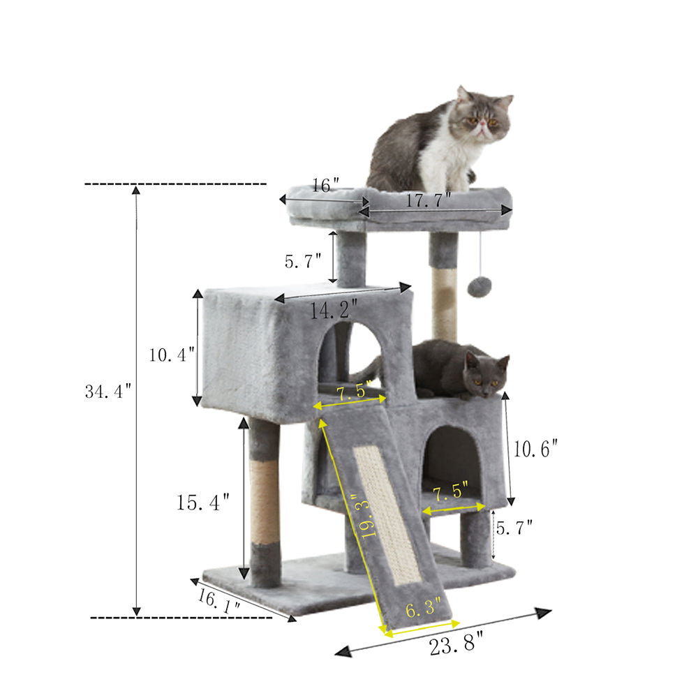 Cat Tree Apartment with Sisal Grab Bar, Grab Board, Plush and Double Room - Size