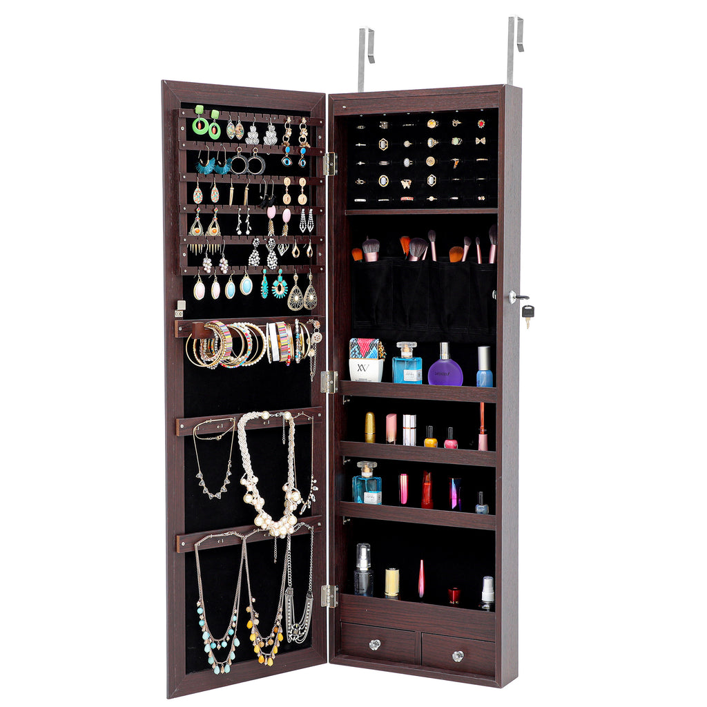 Gray Hanging Jewelry Storage Mirror Cabinet With LED Lights, Multi-function