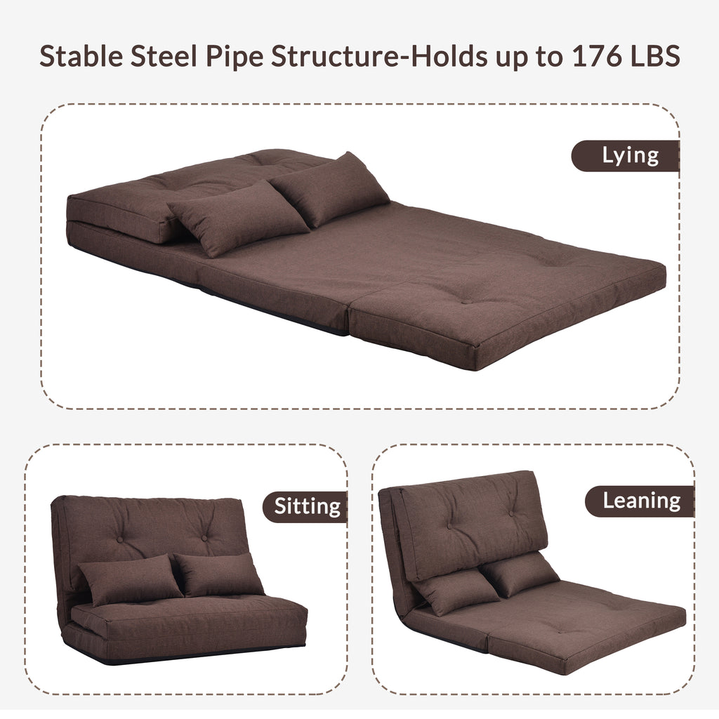 Dim Gray Sofa Bed Adjustable Folding Futon Sofa Leisure Sofa Bed with Two Pillows