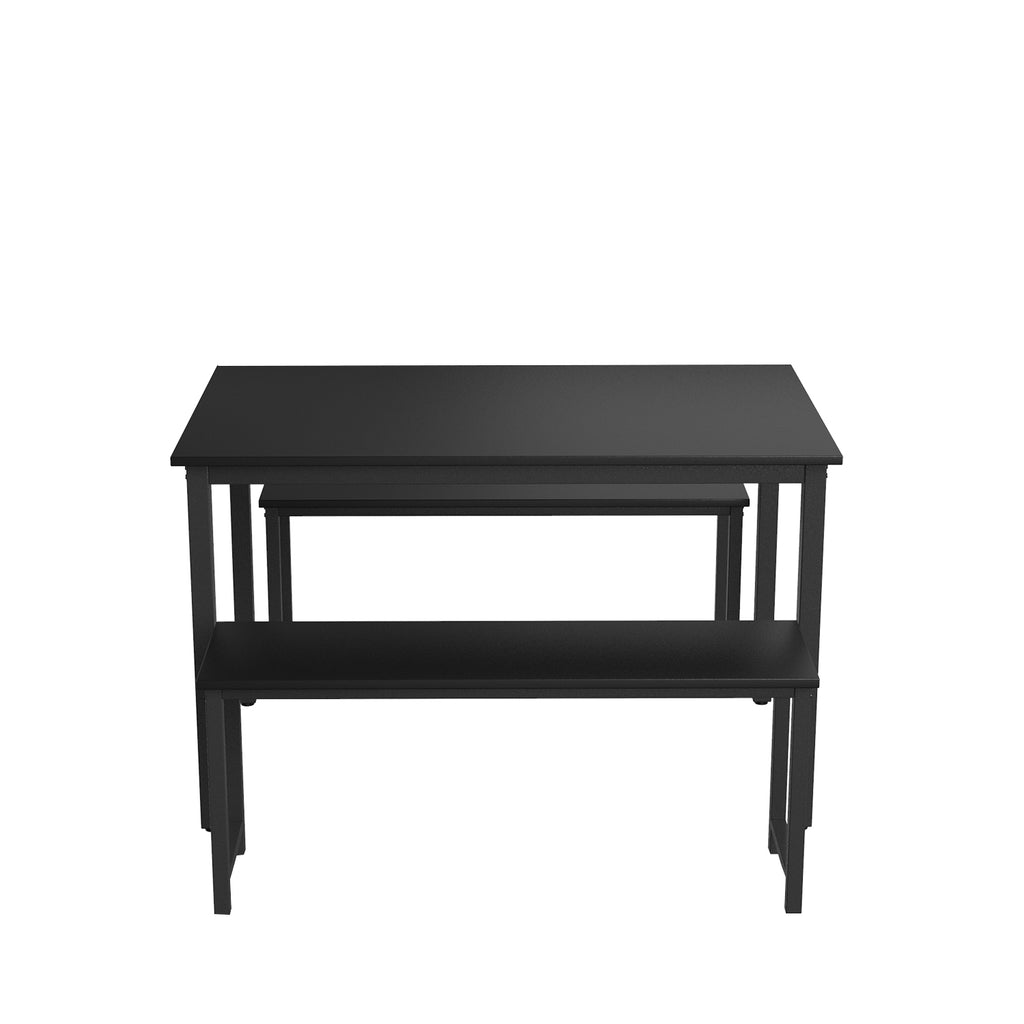3 Counts - Farmhouse Kitchen Table Set with Two Benches Dining Room - Black