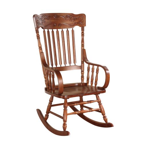 Saddle Brown Kloris Rocking Chair Wooden Turned Spindle Base with 4 Stretcher Supports-Tobacco