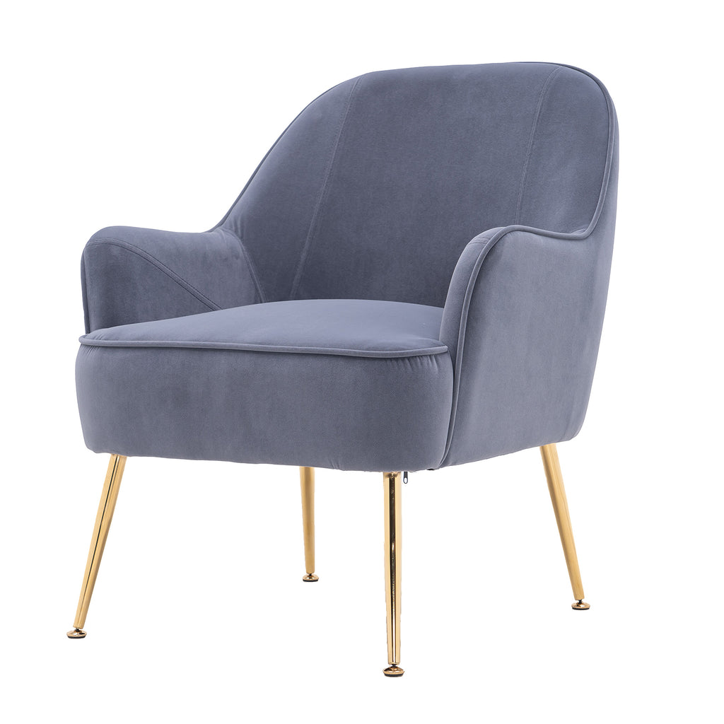 Dim Gray Velvet Accent Chair With Gold Metal Legs