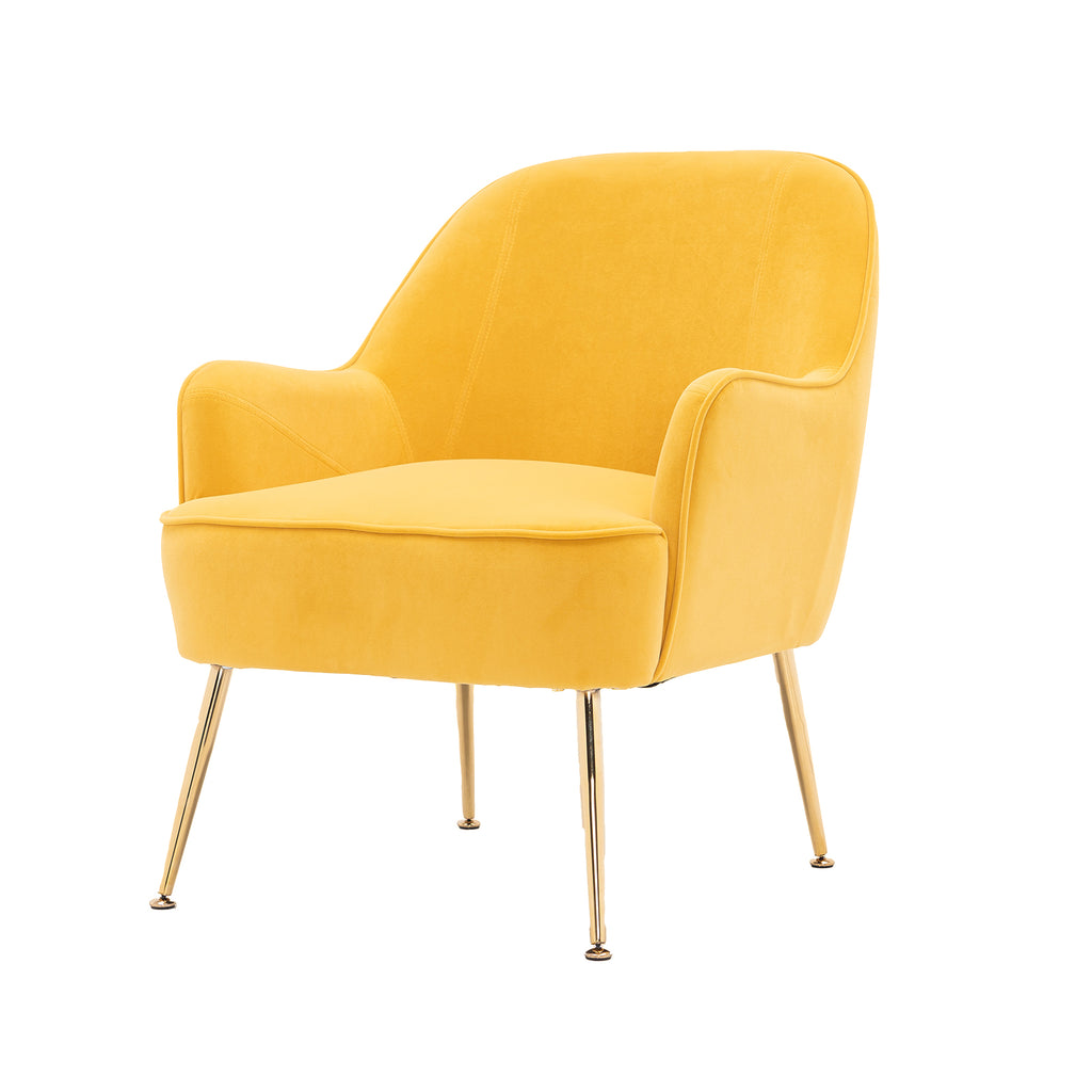 Goldenrod Velvet Accent Chair With Gold Metal Legs