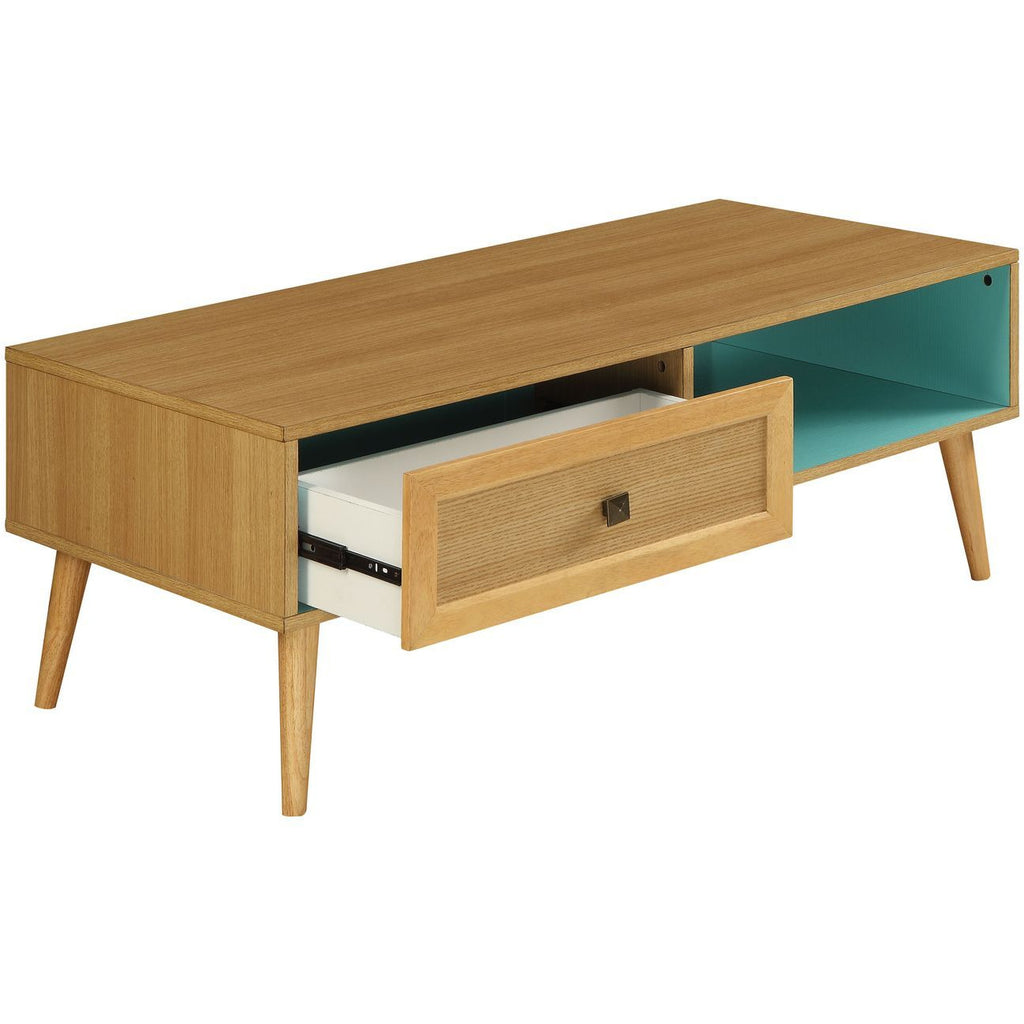 Dark Khaki Jayce Coffee Table With Drawer in Natural