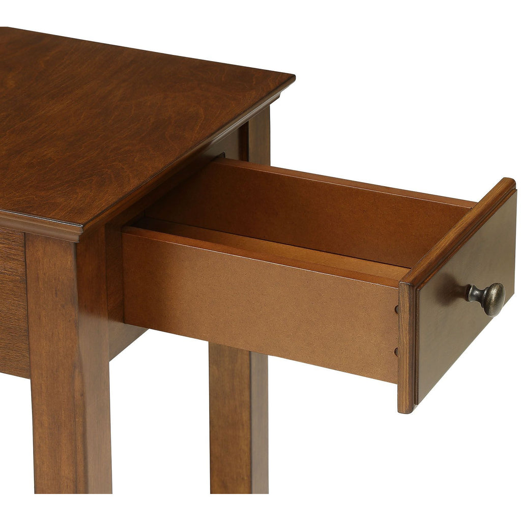 Wooden Tapered Leg Side Table With Bottom Shelf in Walnut - Drawer