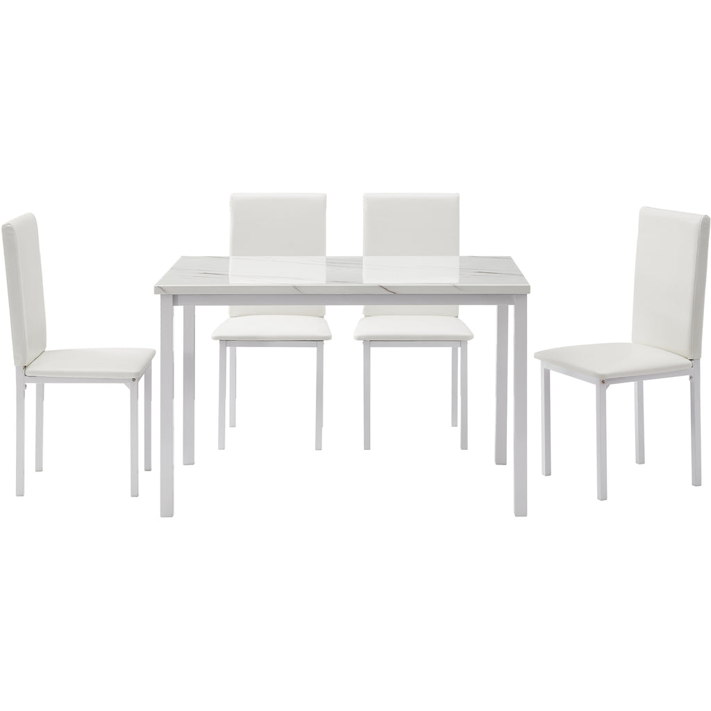 Lavender 5 Counts - Dining Set Kitchen Table Set with Marble Top & 4 Durable Faux Leather Upholstery Chairs BH368S00018