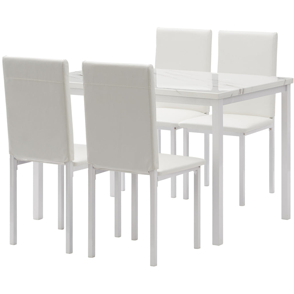 Gray 5 Counts - Dining Set Kitchen Table Set with Marble Top & 4 Durable Faux Leather Upholstery Chairs BH368S00018