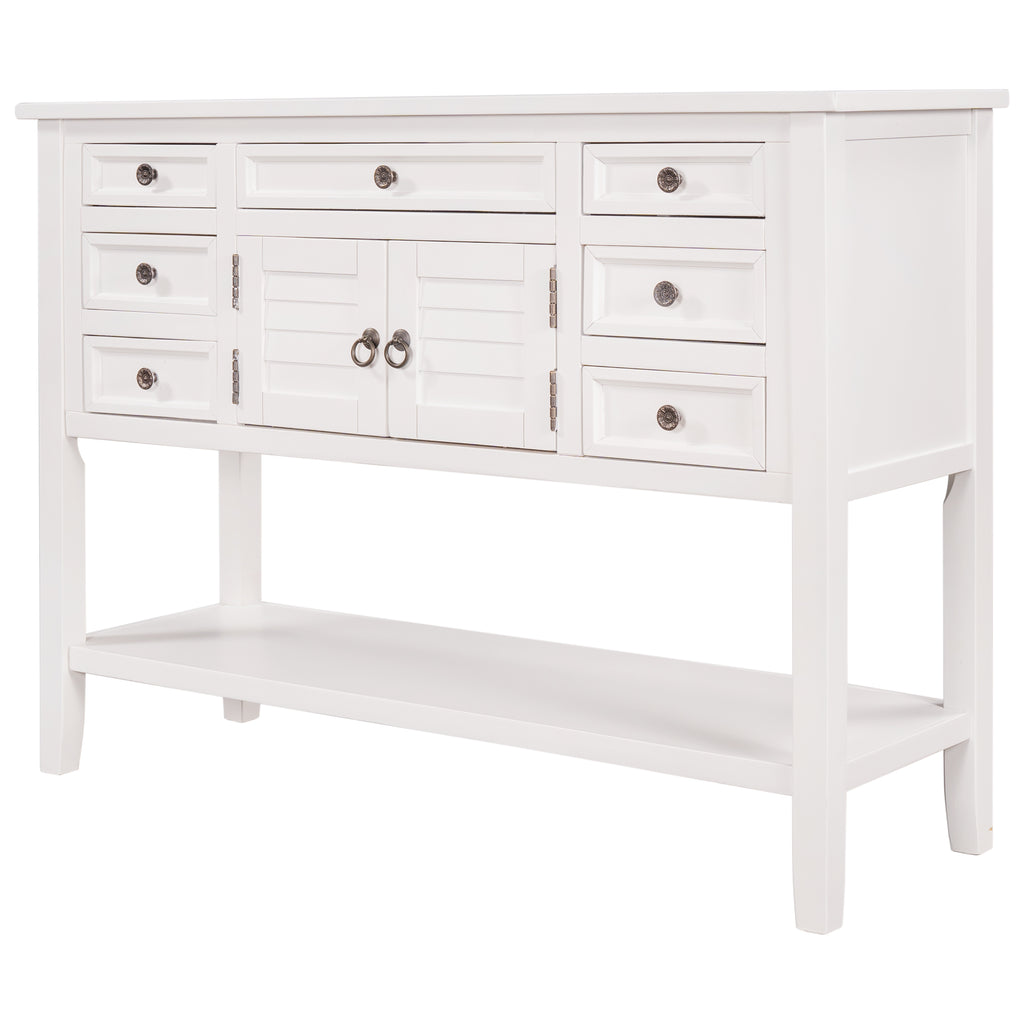 Antique White 45" Modern Console Table Sofa Table for Living Room with 7 Drawers, 1 Cabinet and 1 Shelf