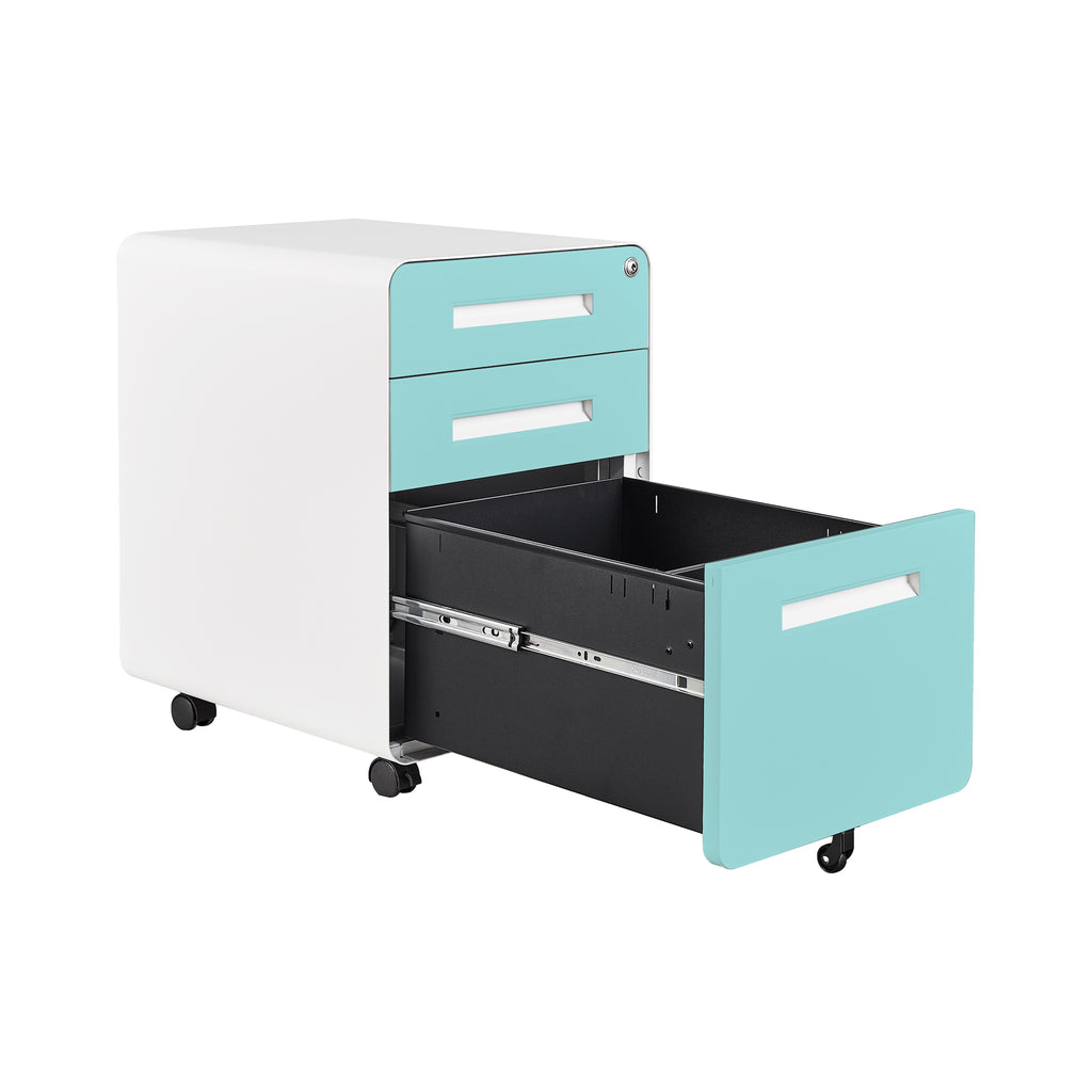 3 Drawer Mobile Pedestal File Cabinet Home Office Furniture - Light Blue