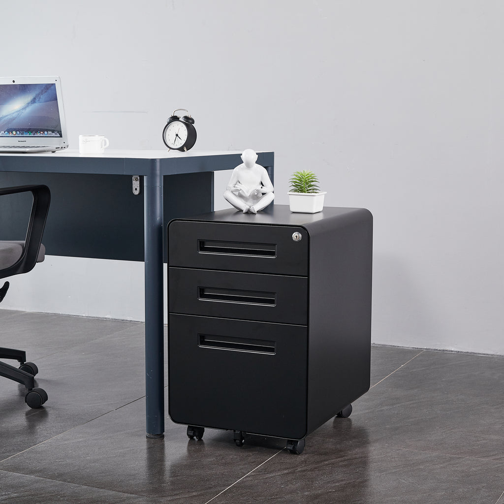3 Drawer Mobile Pedestal File Cabinet Home Office Furniture - Black