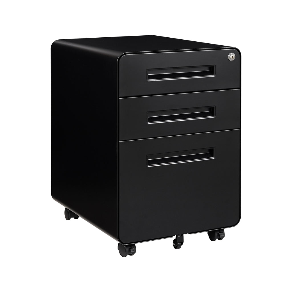 3 Drawer Mobile Pedestal File Cabinet Home Office Furniture - Black Size