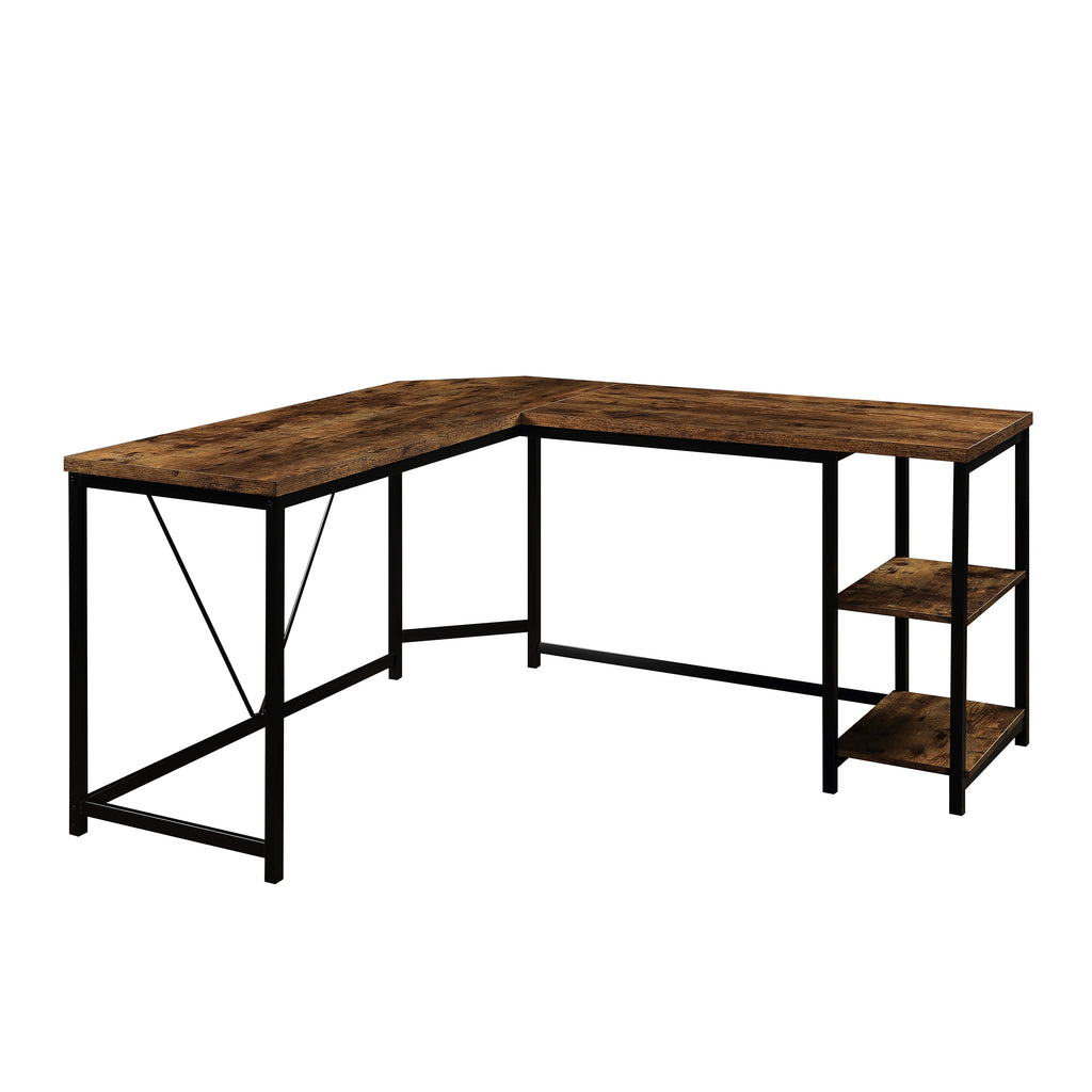 Black L-Shaped Computer Desk with 2-Tier Storage Shelves for Home Office