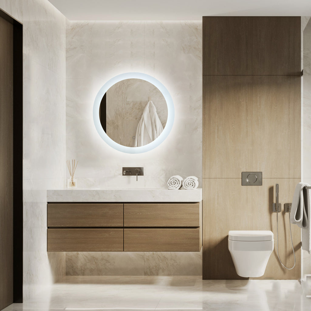 Rosy Brown LED Lighted Bathroom Wall Mounted Mirror with High Lumen+Anti-Fog Separately Control+Dimmer Function