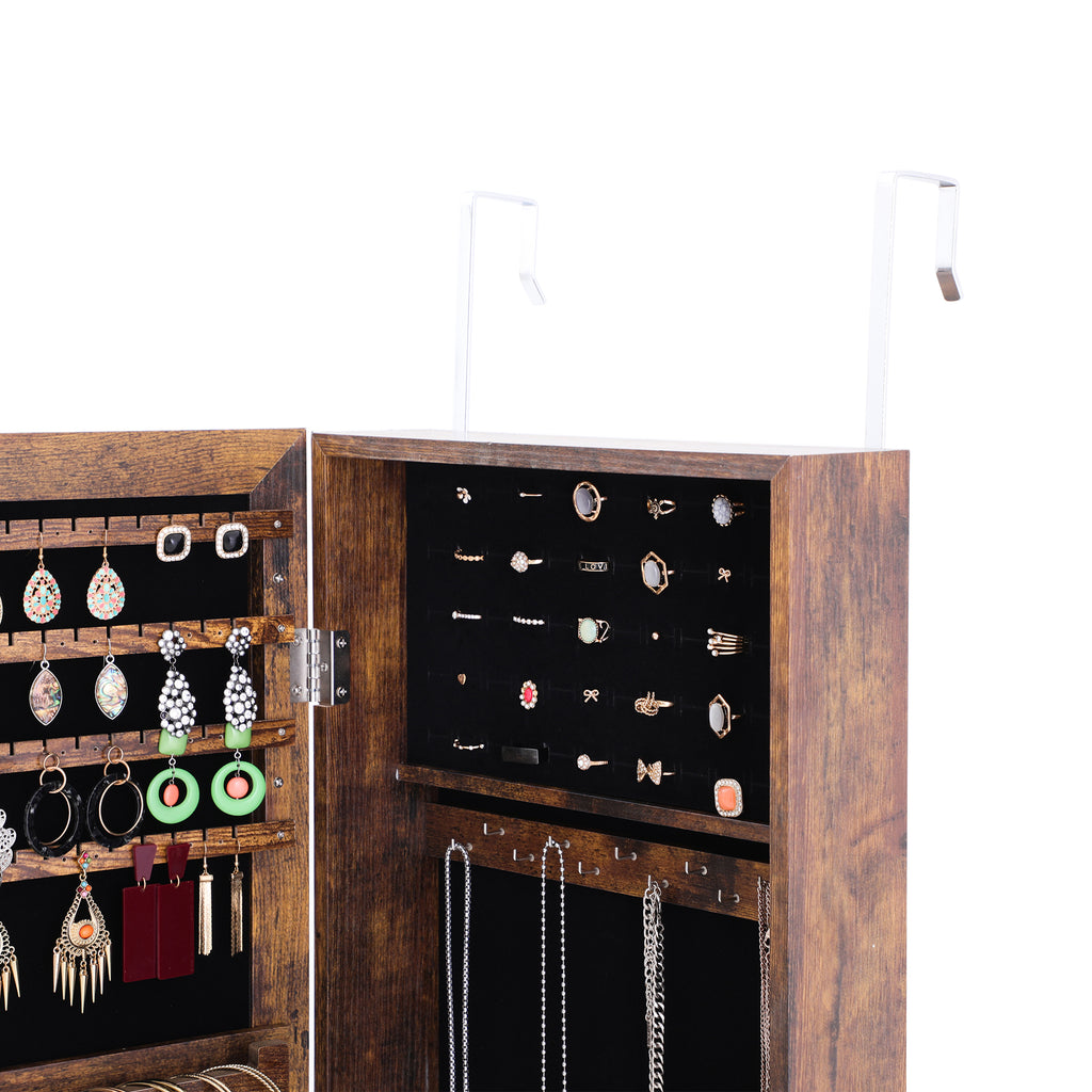 Tan Hanging Jewelry Storage Mirror Cabinet