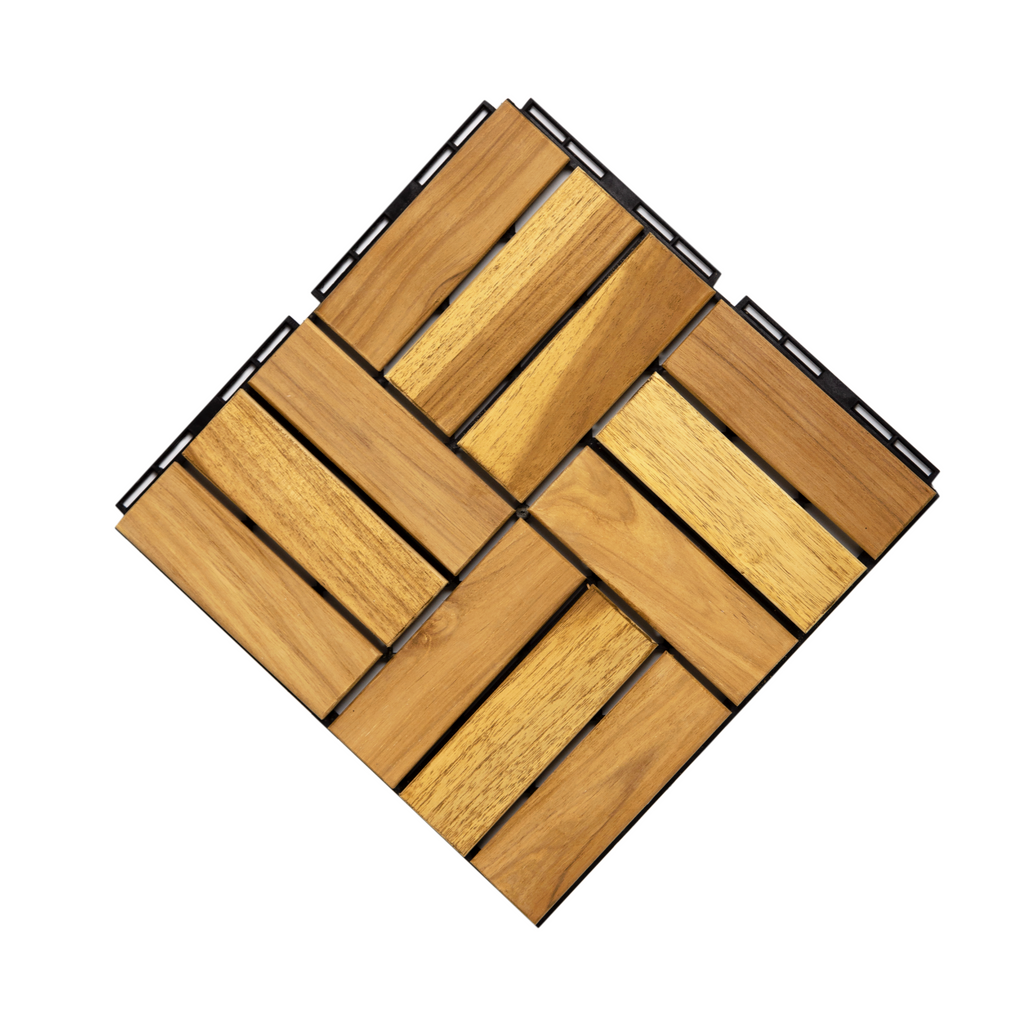 Sandy Brown 12" x 12" Square Teak Wood Interlocking Flooring Tiles Checker Pattern(Pack of 10 Tiles)