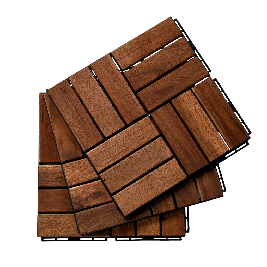 Saddle Brown 12" x 12" Square Acacia Wood Interlocking Flooring Tiles Checker Pattern(Pack of 10 Tiles)