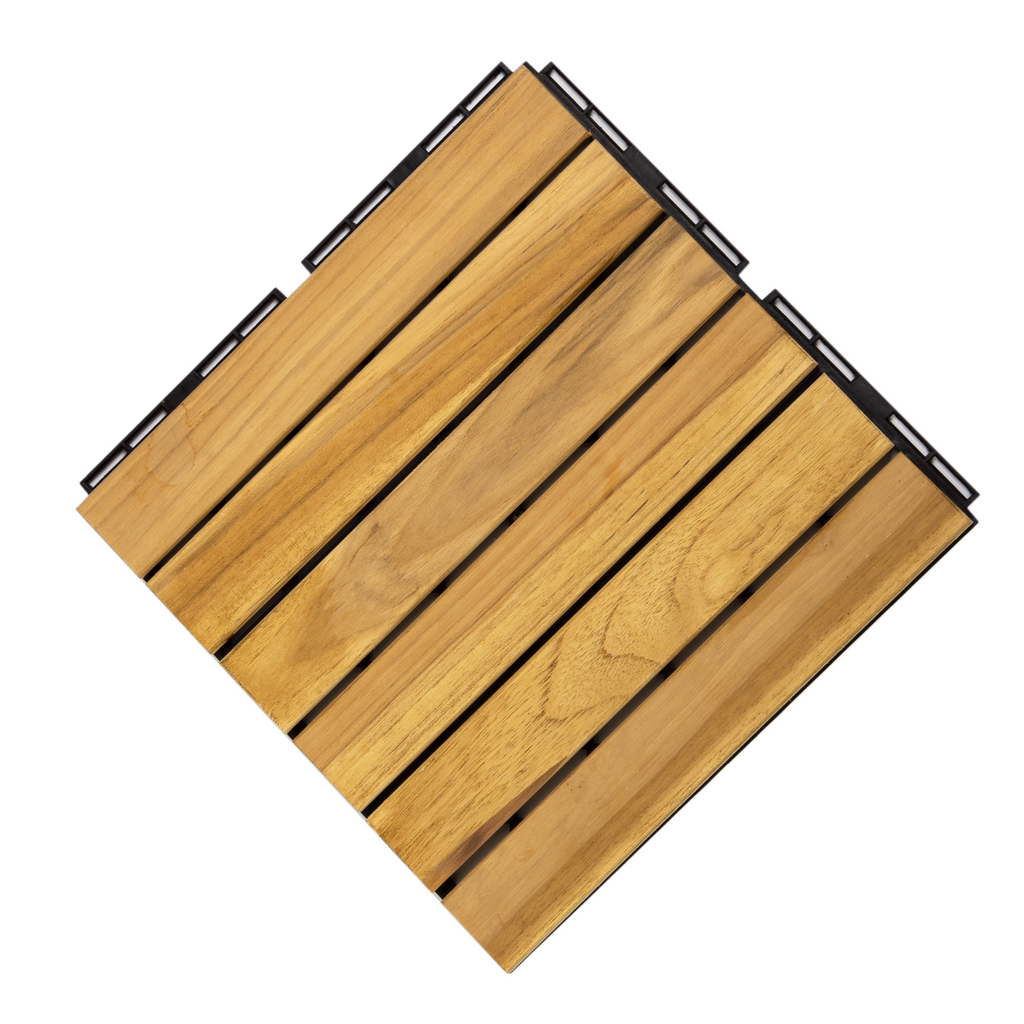 Goldenrod 12" x 12" Square Teak Wood Interlocking Flooring Tiles Striped Pattern (Pack of 10 Tiles)
