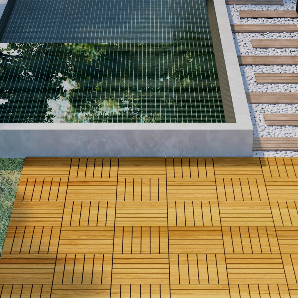 Goldenrod 12" x 12" Square Teak Wood Interlocking Flooring Tiles Striped Pattern (Pack of 10 Tiles)