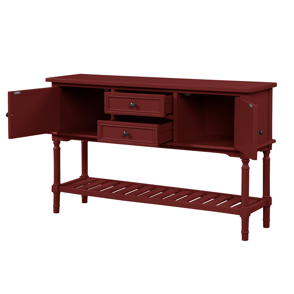 Dark Red 47"Modern Console Table Sofa Table for Living Room with 2 Drawers, 2 Cabinets and 1 Shelf